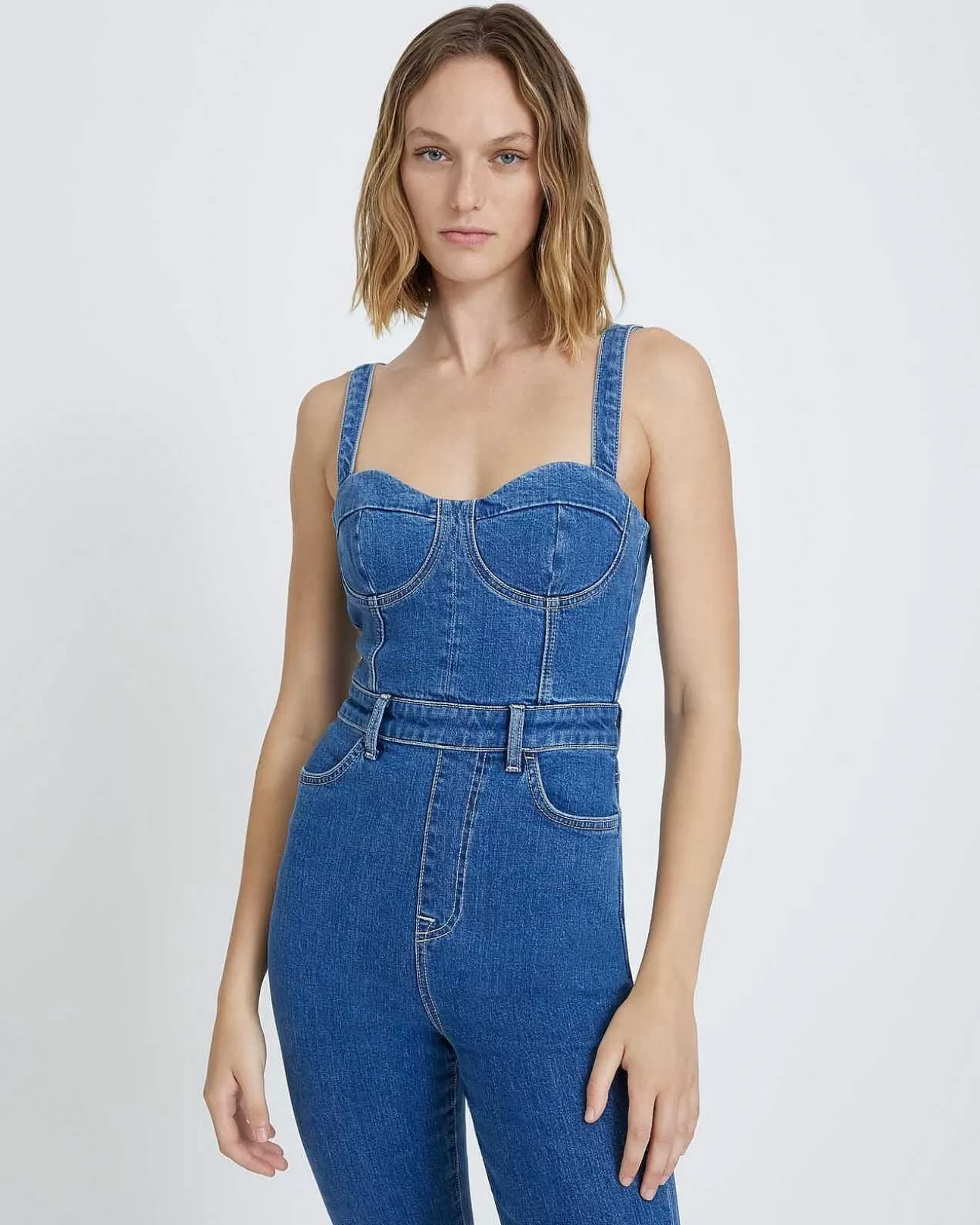 7 For All Mankind Beauty Denim Mega Flare Jumpsuit Diana Hot