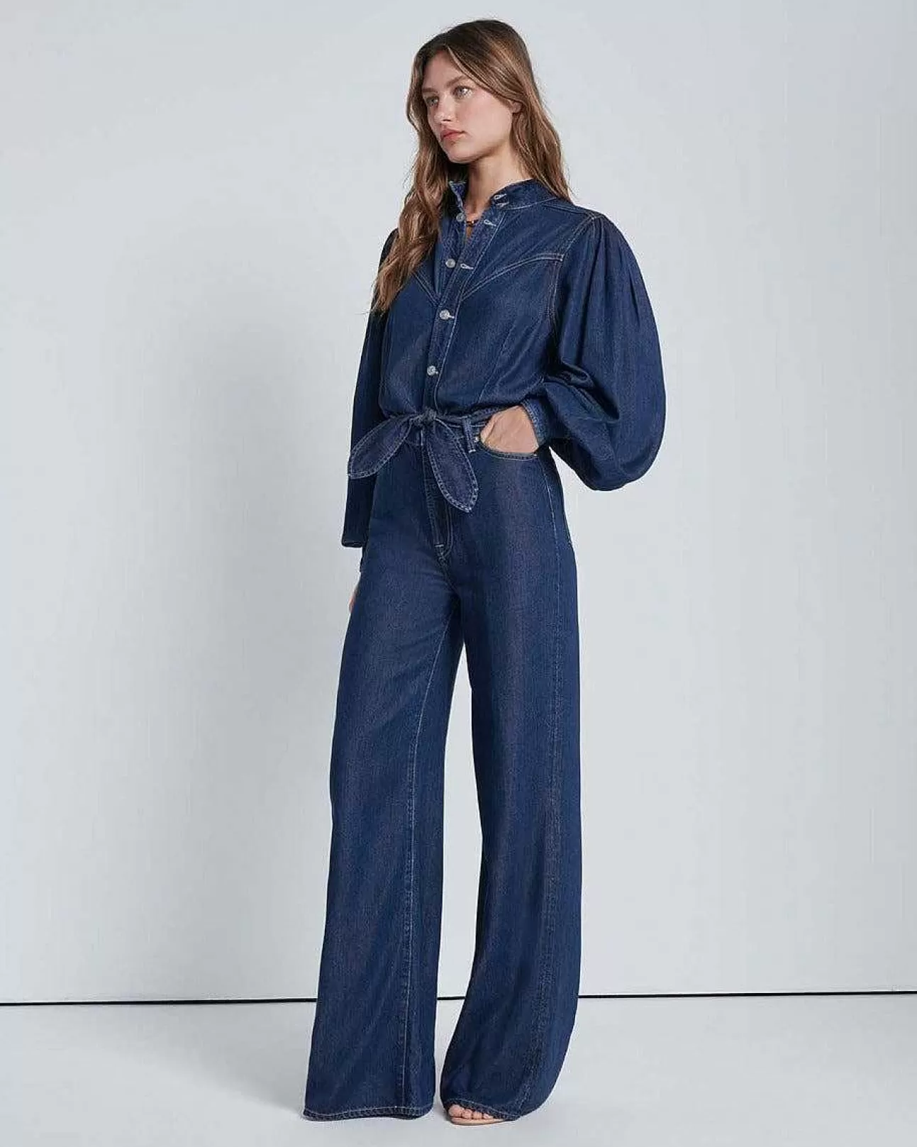 7 For All Mankind Denim Lustre Jo Jumpsuit In Neugierig Flash Sale