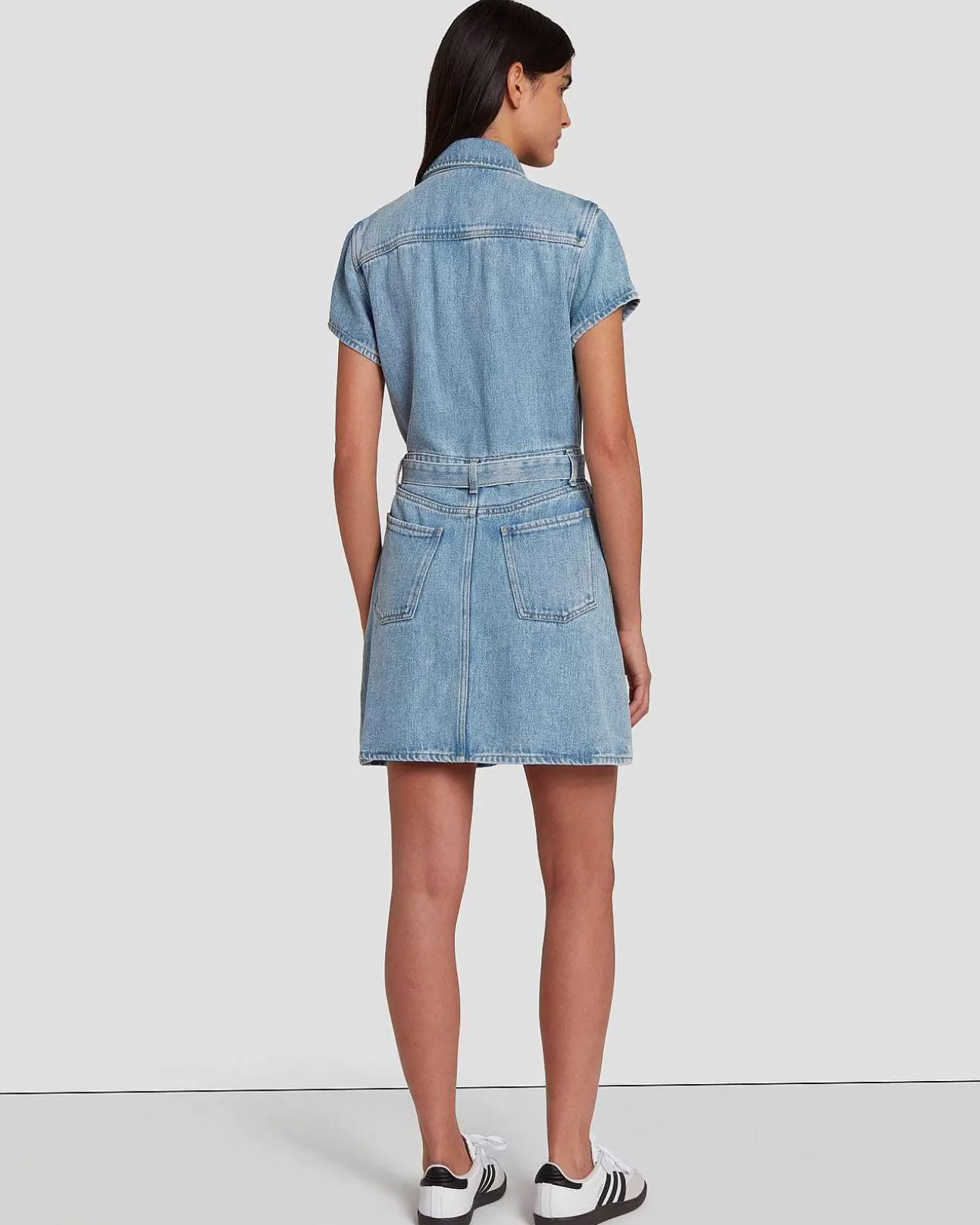 7 For All Mankind Denim-Glanz-Hemdkleid In Vulkanblau Discount