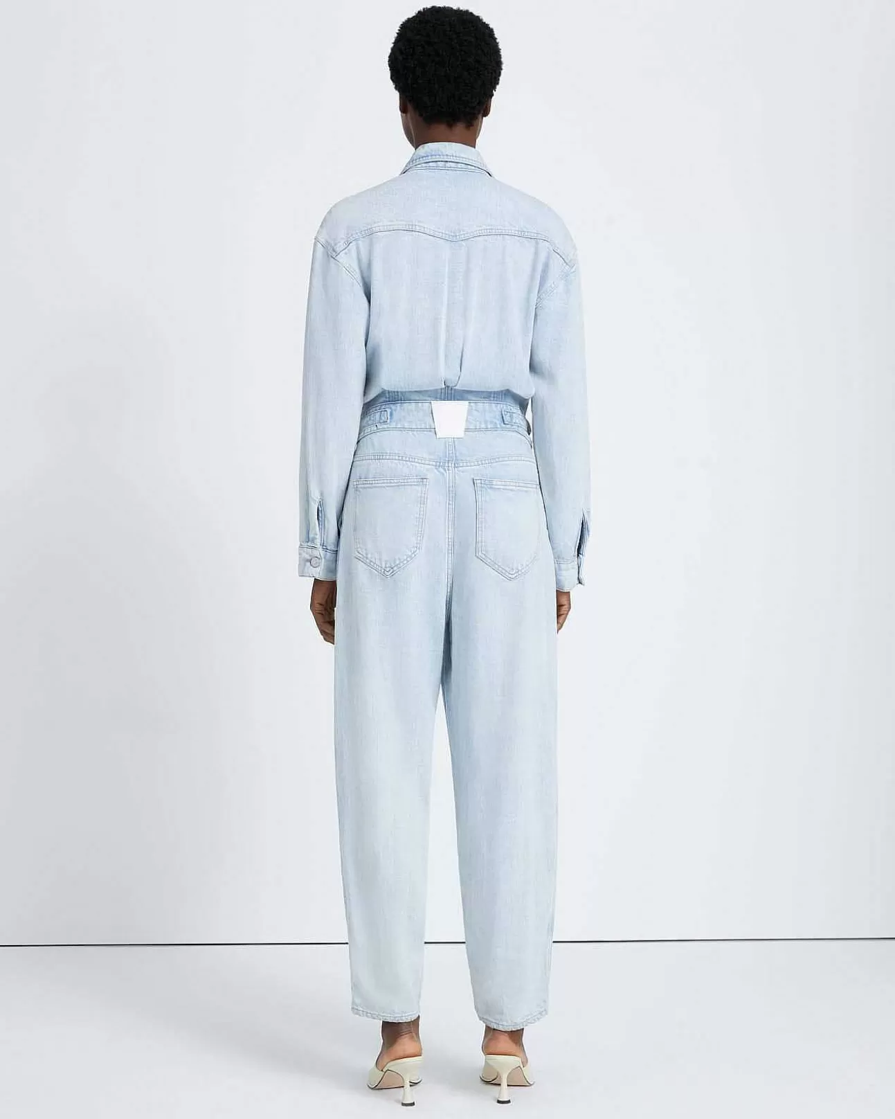 7 For All Mankind Denim-Glanz-Jumpsuit Mit Ballonarmeln Isadora Store