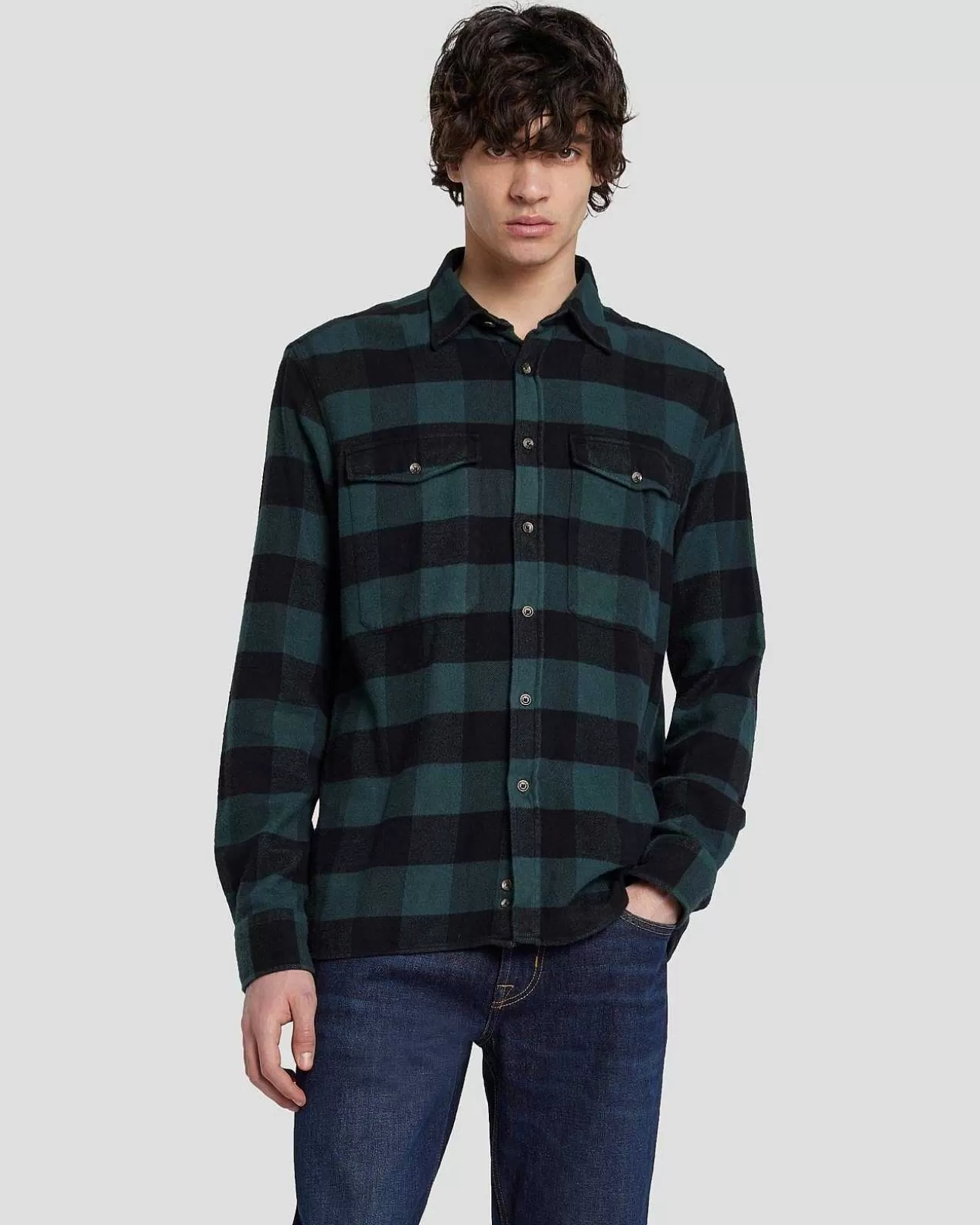 7 For All Mankind Flanell-Overshirt In Jagergrun New