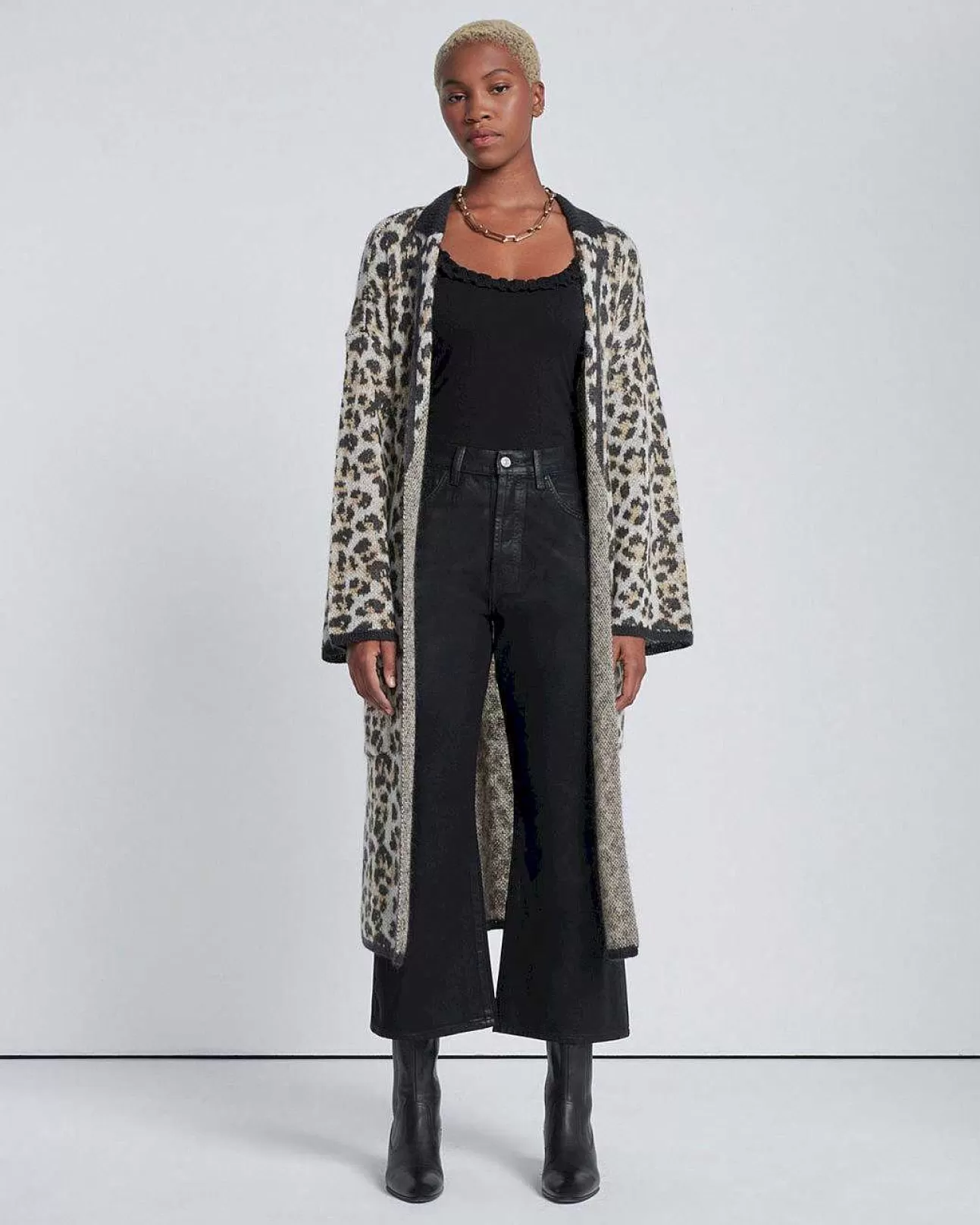 7 For All Mankind Jacquard-Langpullover-Cardigan Leopard Best