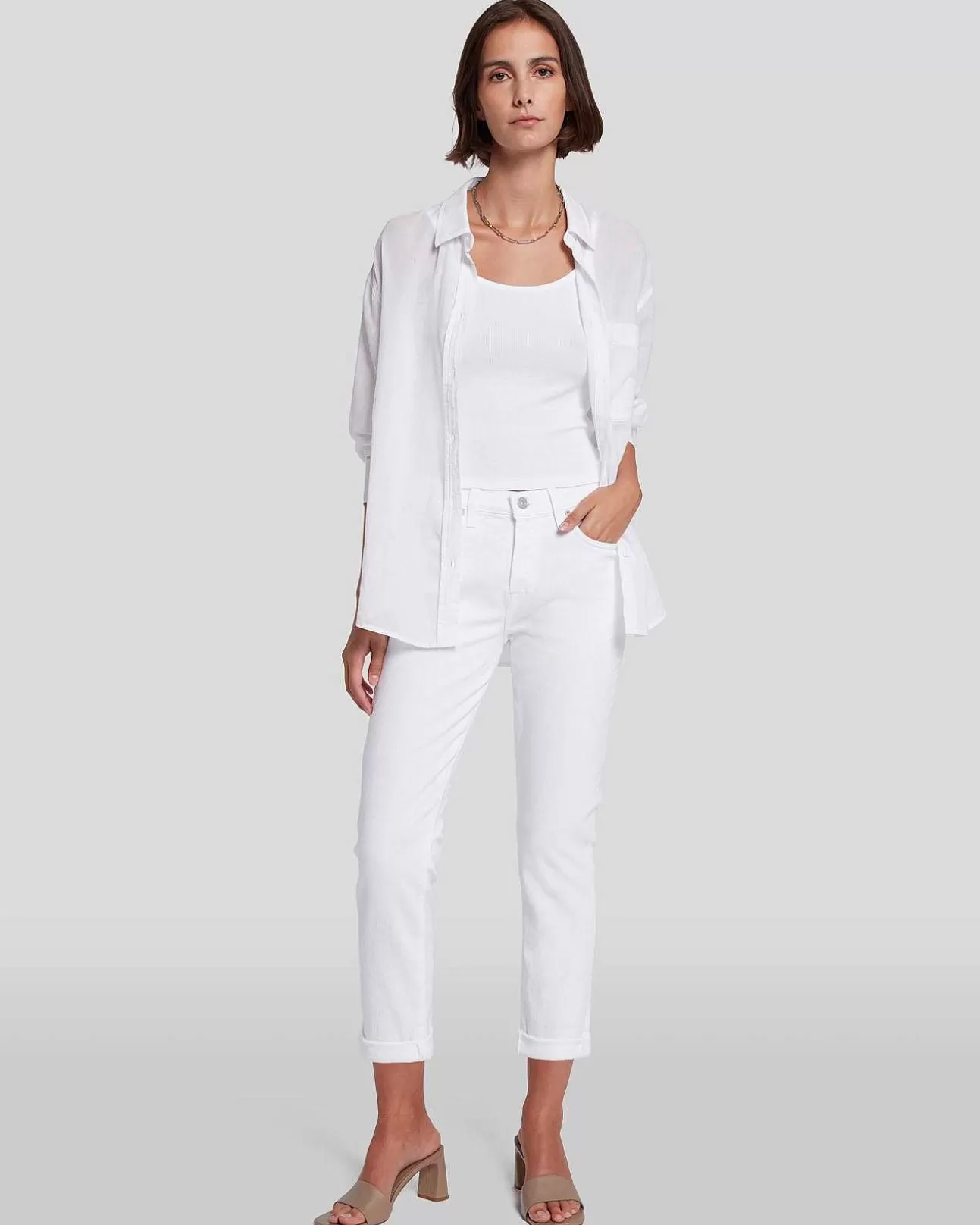 7 For All Mankind Josefina Aus Gebrochenem Twill In Weis Bk Twl Wht Shop