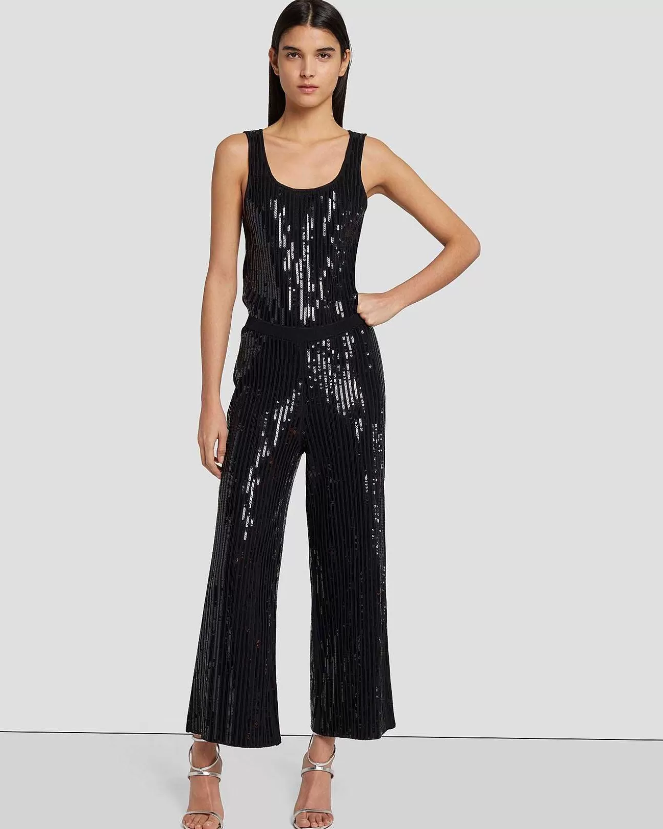 7 For All Mankind Jumpsuit Aus Strick Mit Pailletten Und Weitem Bein Schwarz Store