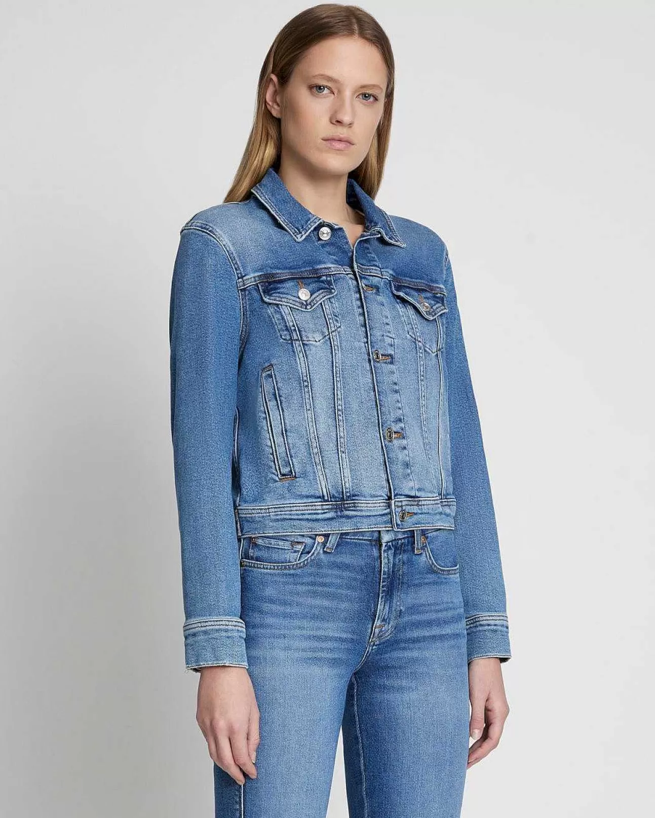 7 For All Mankind Klassische Trucker-Jacke Lyme Discount