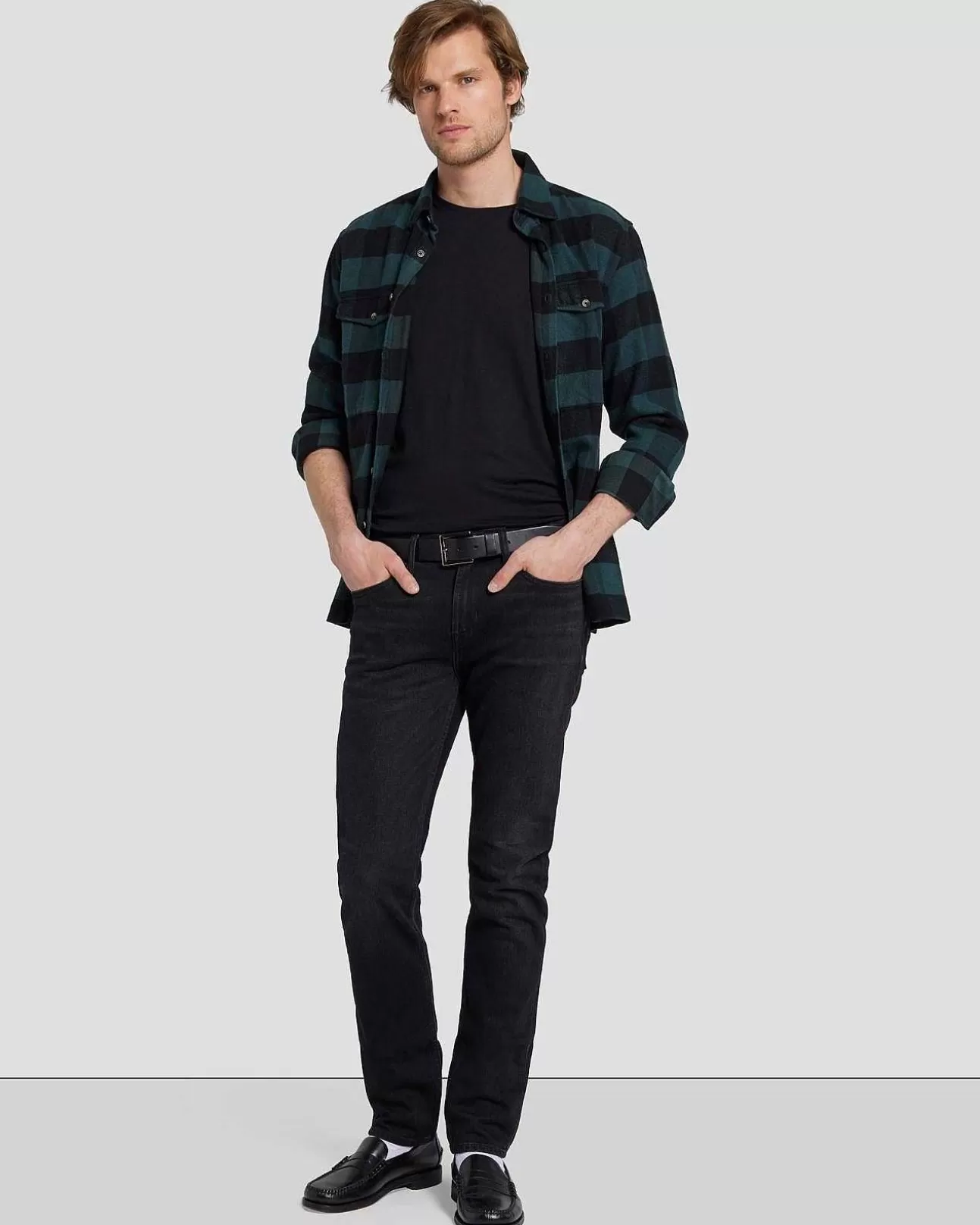 7 For All Mankind Klassischer Ledergurtel Schwarz Flash Sale