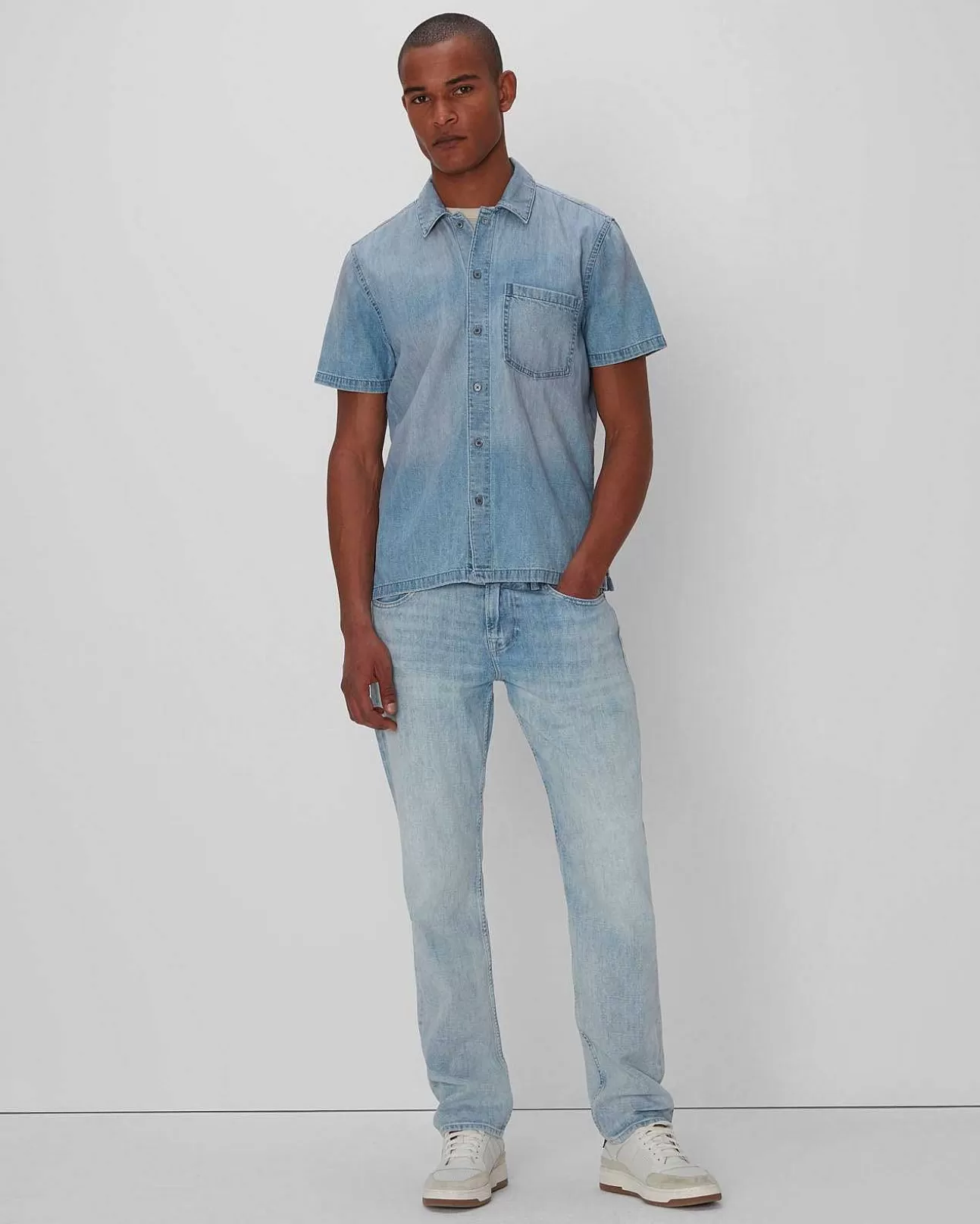 7 For All Mankind Kurzarmliges Jeanshemd Mit Camp-Kragen Mittelkiefern Store