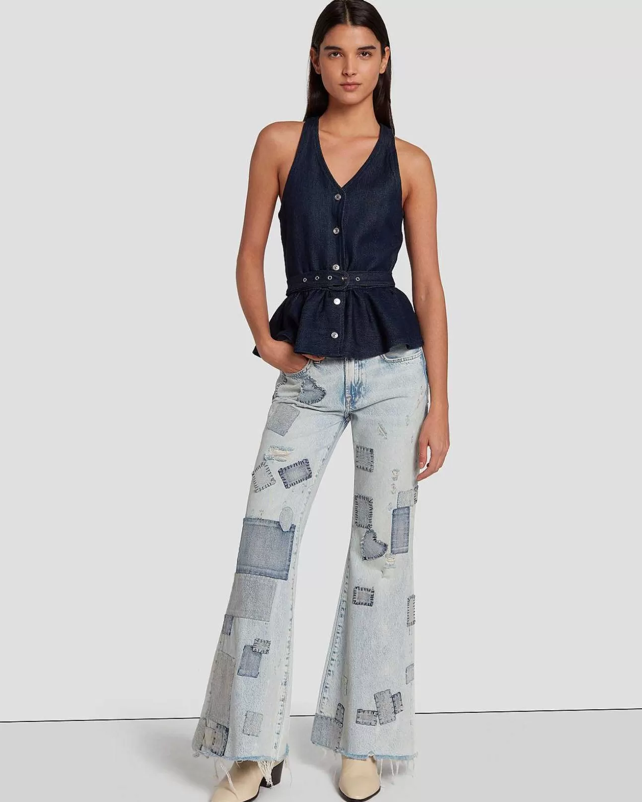 7 For All Mankind Masgeschneiderte Weste In Denim Lustre Dunkle Spulung Discount