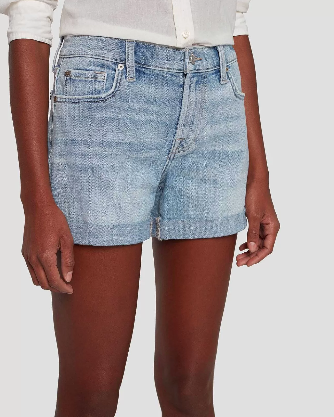 7 For All Mankind Mid-Roll-Shorts Aus Gebrochenem Twill Coco Prive Online