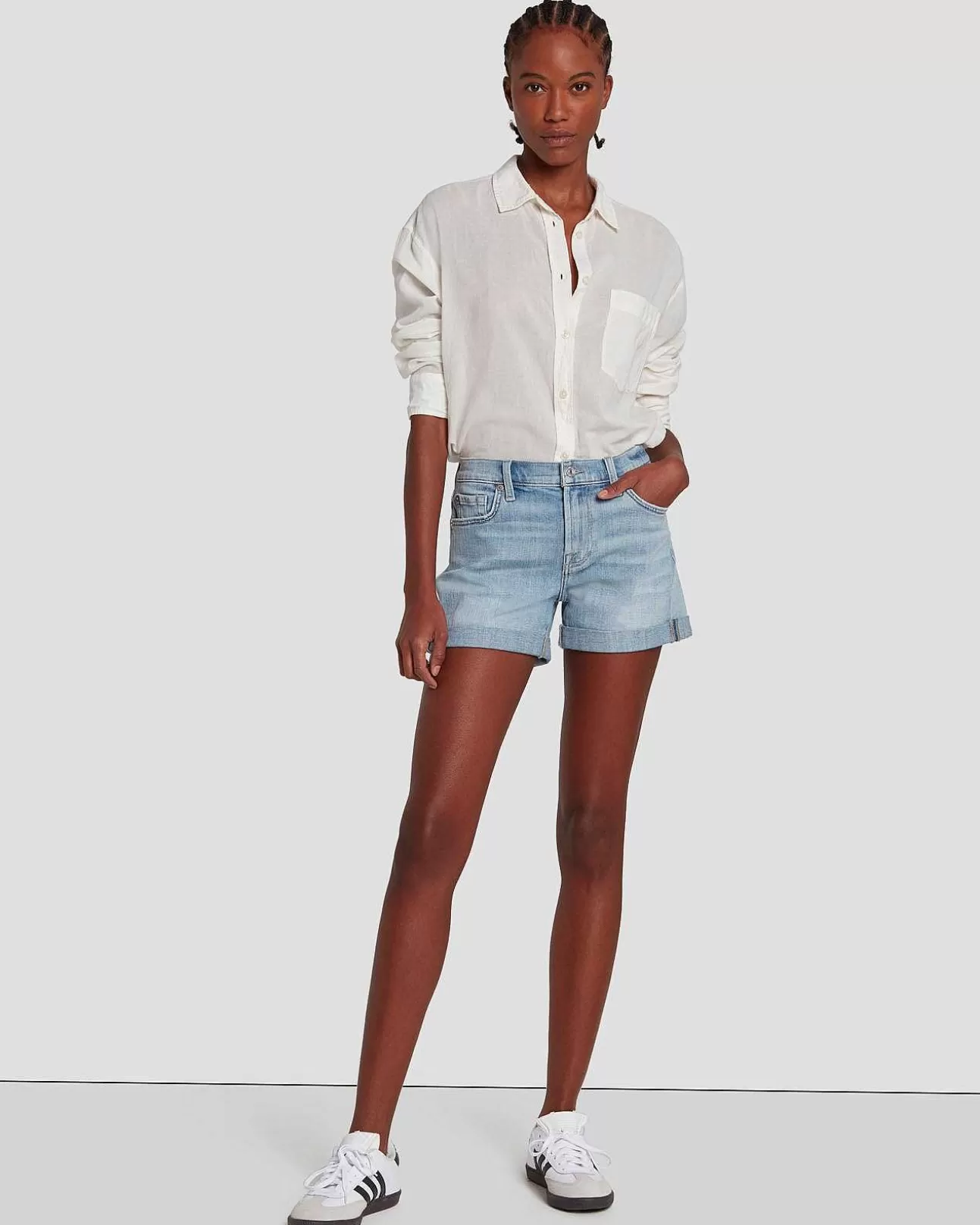 7 For All Mankind Mid-Roll-Shorts Aus Gebrochenem Twill Coco Prive Online