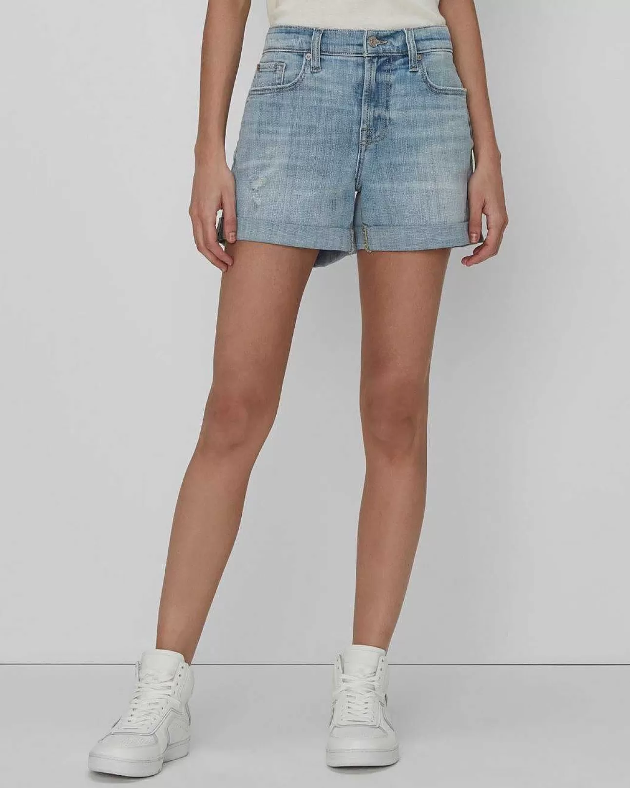 7 For All Mankind Mid-Roll-Shorts Aus Gebrochenem Twill In Destroy Coco Prive Fashion