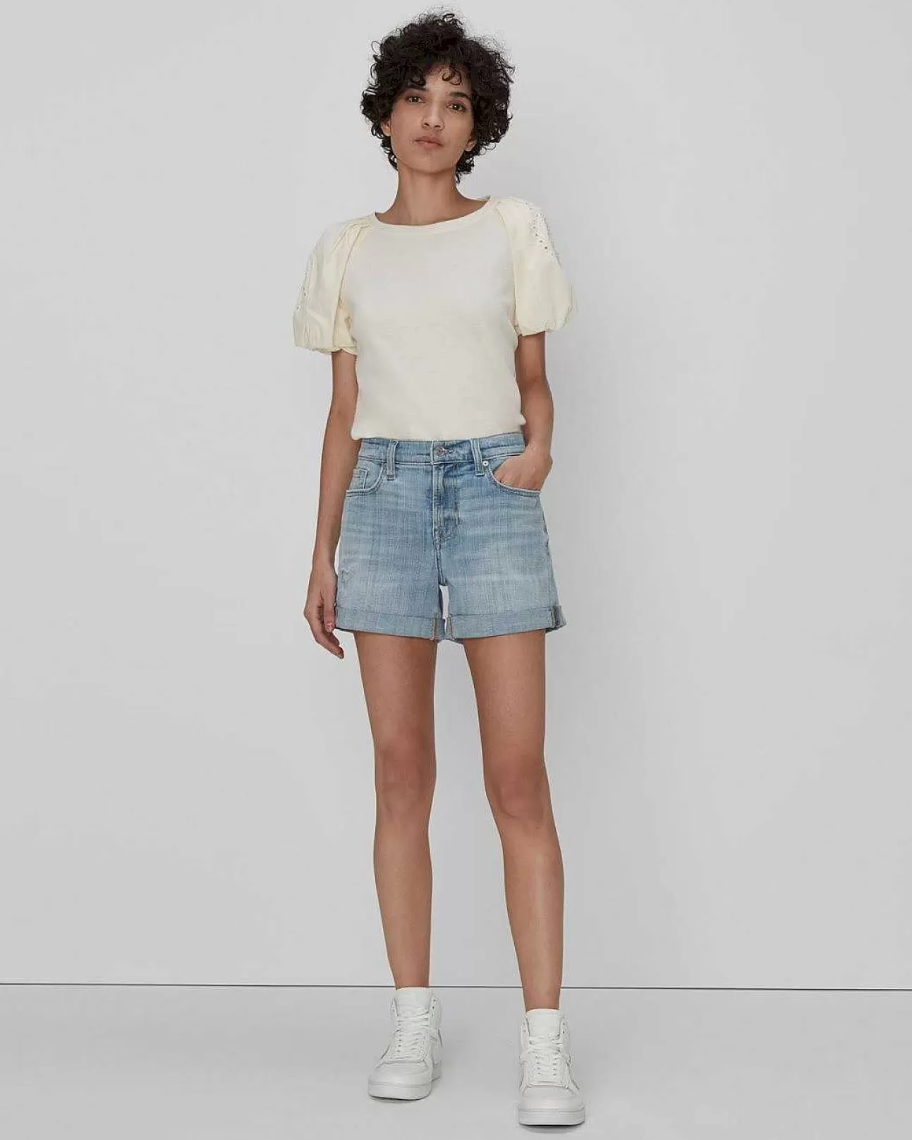 7 For All Mankind Mid-Roll-Shorts Aus Gebrochenem Twill In Destroy Coco Prive Fashion