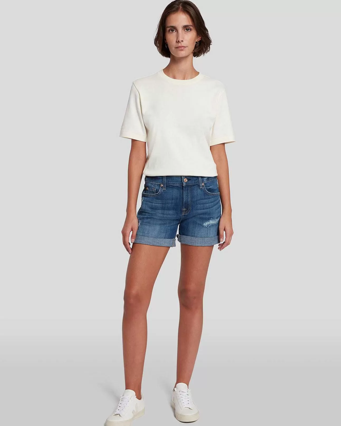 7 For All Mankind Mid-Roll-Shorts Aus Gebrochenem Twill In Vanity Destroy Btdsrttrl3 Sale