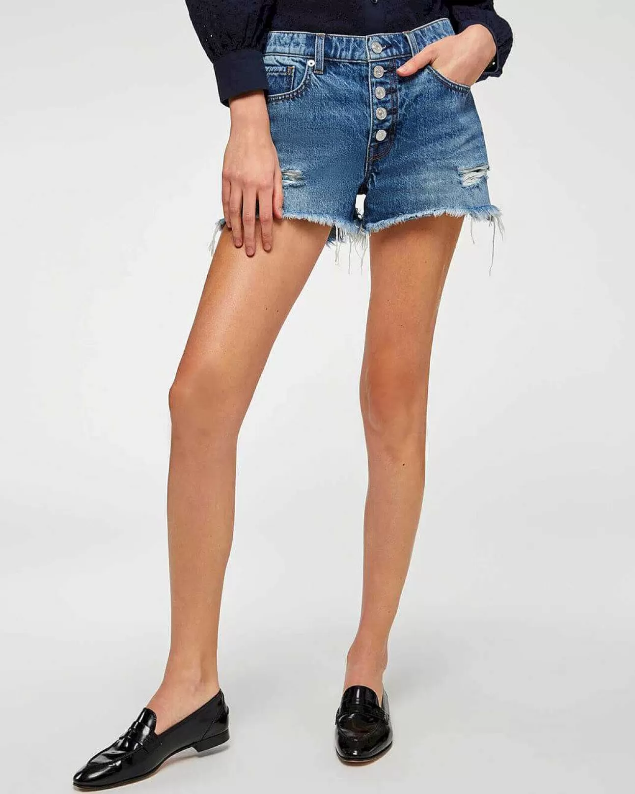 7 For All Mankind Monroe Cut-Off-Shorts Mit Sichtbaren Knopfen In Fische-Blau Fischebrid Best