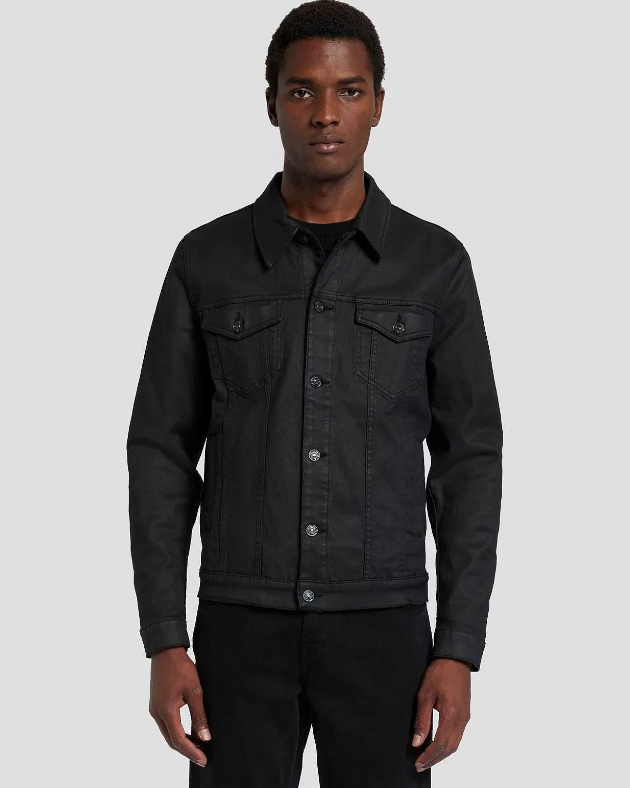 7 For All Mankind Perfekte Trucker-Jacke Aus Beschichtetem Material Schwarz Fashion