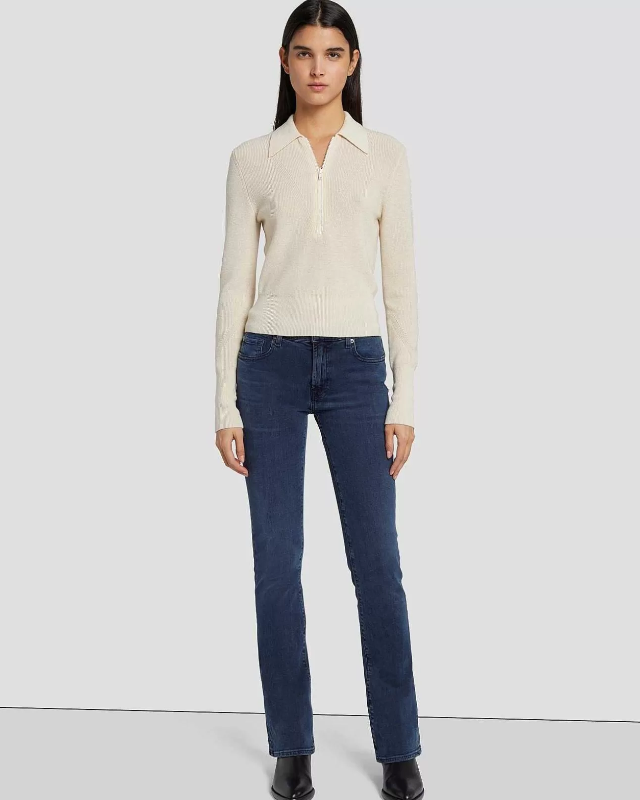 7 For All Mankind Polopullover Mit Viertelreisverschluss Creme Store