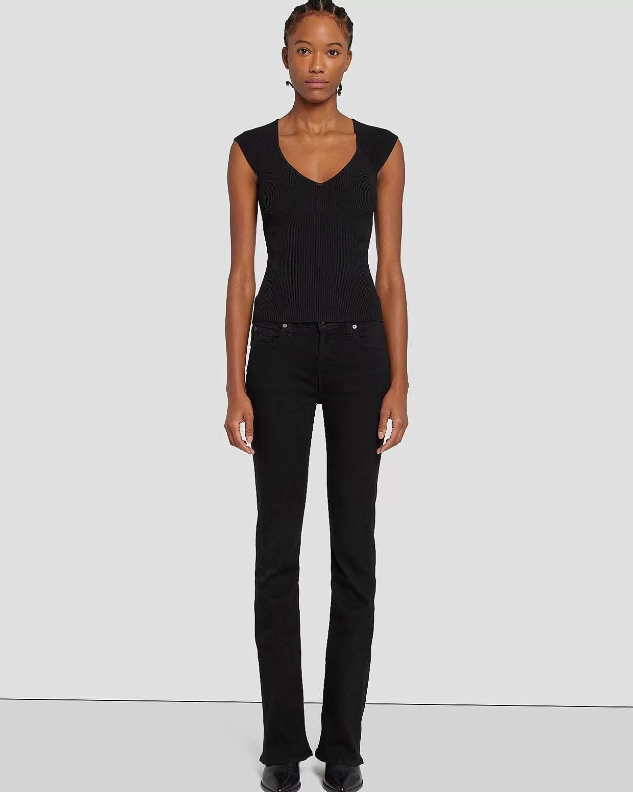 7 For All Mankind Sweetheart Rib Top In Schwarz Best Sale