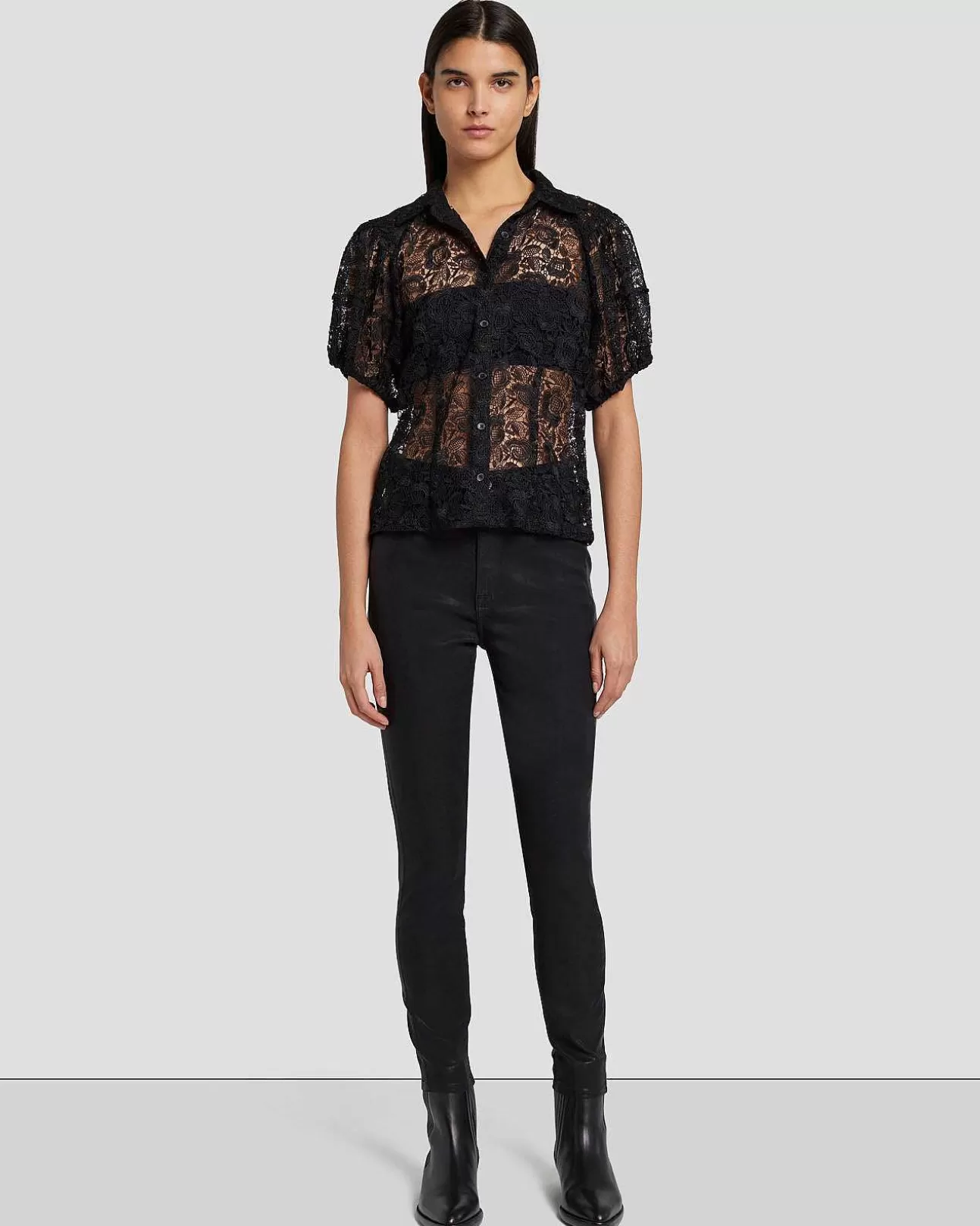 7 For All Mankind Transparente Puffbluse Aus Spitze Schwarz Sale